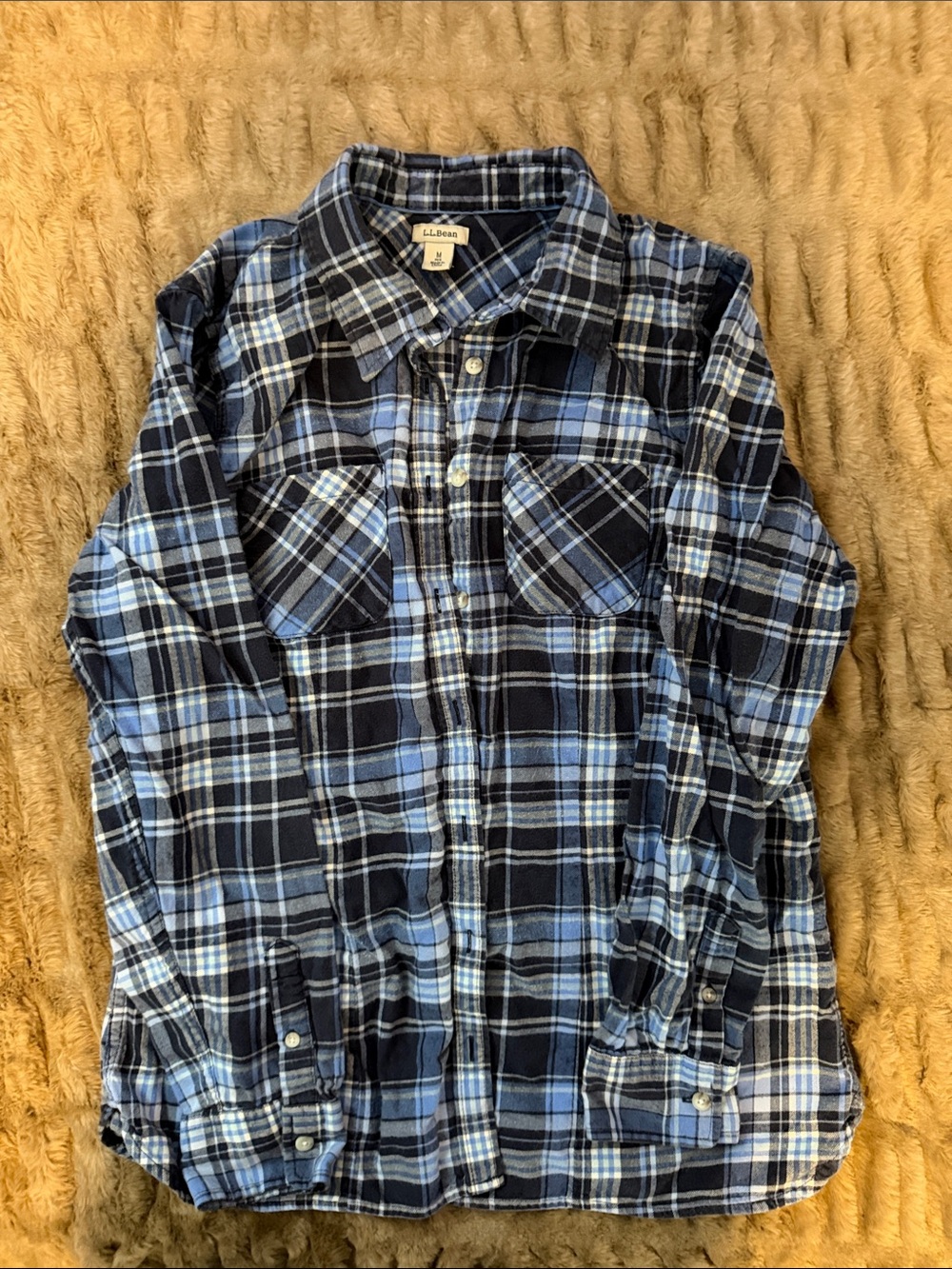 L.L. Bean Men's Navy and Light Blue Plaid Button-Down Shirt